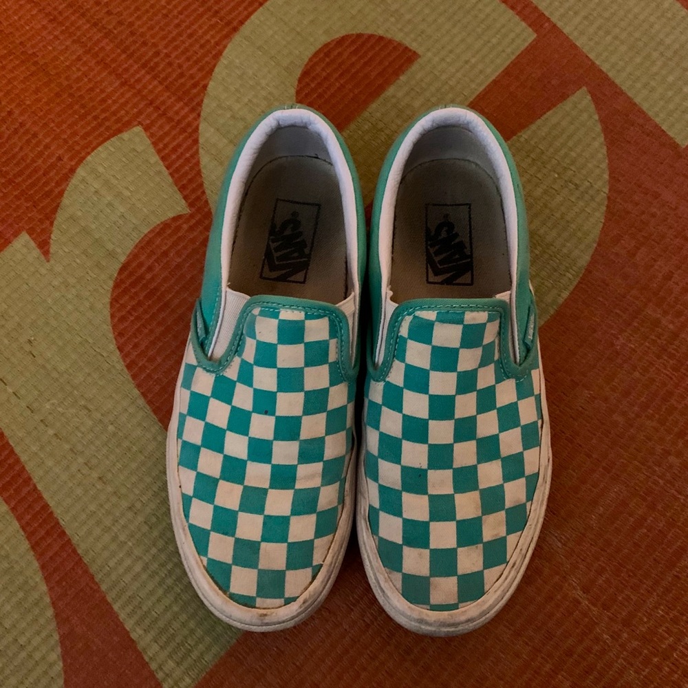 Vans Slip Ons, Sea-foam Green and white checkers